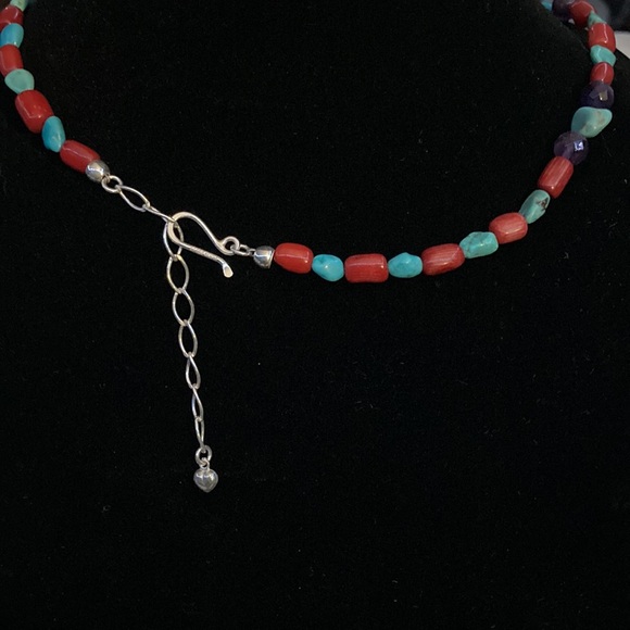 Jay King Sterling Amethyst Red Coral Turquoise Cross Beaded Necklace 10” - Picture 3 of 4